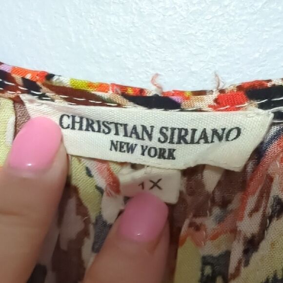 Christian Siriano Pink and Orange Graphic Cap Sleeve Blouse - Picture 2 of 5